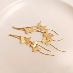 14K gold plated butterfly tassel pendant earrings with engraved texture for jewelry making