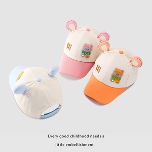 Cute baby baseball cap with cartoon bear ears and hi embroidery in multiple colors