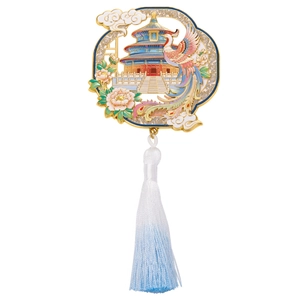 Magnifique aimant de frigo phénix de style palais avec temple du ciel et pompon bleu
