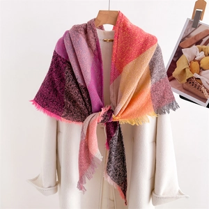 Fashion Plaid Tassel Scarf Winter Warm Soft Polyester Knit Multicolor Checkered Shawl For Women Men Outdoor Daily Accessories