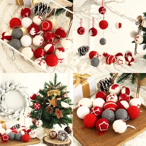 Christmas Ball Ornaments Hand Knitted Wool Felt Snowflake Embroidery Xmas Tree Hanging Pendant Holiday Home Decor