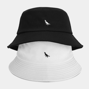 Cotton Bucket Hat With Dinosaur Embroidery Breathable Sun Protection Outdoor Streetwear For Men Women
