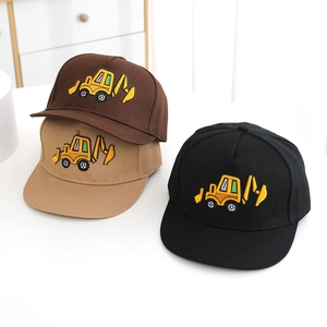 Kids Baseball Cap Polyester Cartoon Excavator Embroidery Sun Protection Hip Hop Hat For Toddler Boys Girls