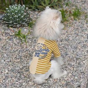 Retro yellow striped dog t-shirt with American vintage graphic for small pets