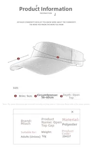 Size chart showing 9cm brim and 56-60cm circumference for unisex quick-dry sun visor