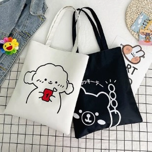 Women Canvas Tote Bag Large Capacity Cartoon Animal Print Shoulder Handbag Student School Bag Casual Cute Harajuku Style