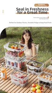Outdoor portable fresh-keeping box with ice partition and leak-proof seal on picnic table