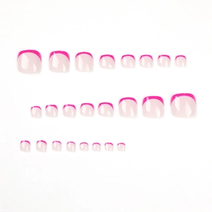 French rose red press-on toenails, 24 pieces of minimalist false nails for women