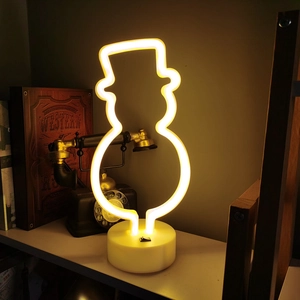 Warm glow snowman LED neon light with white base for cozy bedroom Christmas decoration