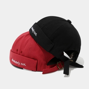 Classic retro docker cap in red and black canvas with adjustable metal buckle strap