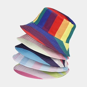 Rainbow striped reversible bucket hat for outdoor sun protection in various vibrant colors