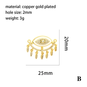 Gold plated evil eye sun pendant with zircon stones and tassel, 25mm charm dimensions