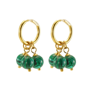 Boucles d'oreilles créoles en acier plaqué or 18k avec trois perles en pierre naturelle