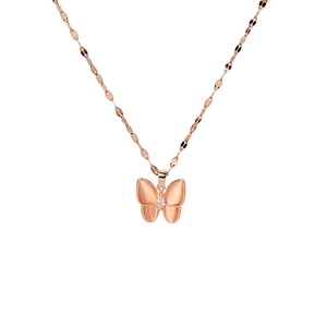 Rose gold butterfly necklace with cat eye stone and zircon on flat link chain