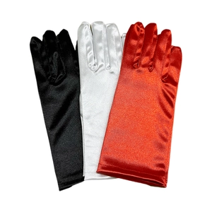 Short satin bridal gloves in black, white and red colors for wedding party and prom