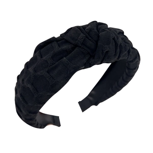 Classic black knotted wide headband for women featuring premium woven fabric texture