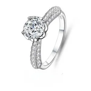 Detailed side view of S925 silver six-prong ring with a 2ct moissanite center stone