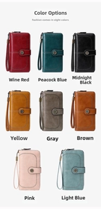 Detailed grid view showcasing eight colorful PU leather RFID wallets with wristlets
