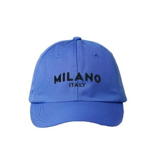 Blue baseball cap with MILANO ITALY embroidery and adjustable strap for outdoor sun protection