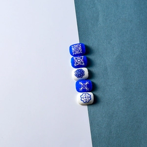 5D embossed bohemian mandala nail stickers in royal blue and white floral patterns