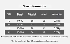 Size chart showing bust, waist, and length measurements for the corset top in CM