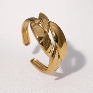 Elegant 18k gold plated open ring featuring an abstract overlapping leaf design