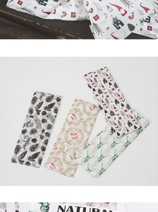 Detail showing four Christmas themed pear paper patterns for gift wrapping bouquets