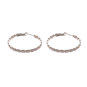 Minimalist silver oval geometric hoop earrings with polished faceted metal finish