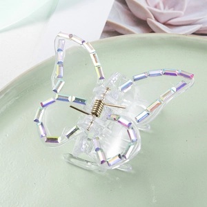 Pince à cheveux papillon transparente élégante avec strass colorés pour femmes