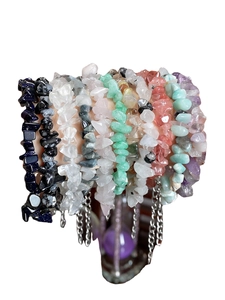 Natural gemstone chip bracelets set with Amethyst and Agate including extension chains