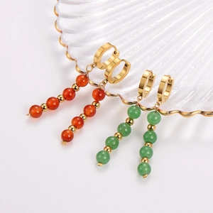 Vintage Palace Style Beaded Drop Earrings For Women 304 Stainless Steel Hoop Natural Stone Beads Retro Elegant Jewelry