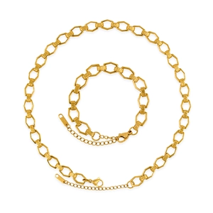 18KGP gold jewelry set with hexagonal geometric link necklace and bracelet in 18k finish