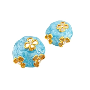 French vintage style light blue enamel flower earrings with white rhinestones