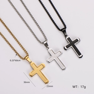Three stainless steel cross necklaces in gold, silver and black with engraved Lord's Prayer