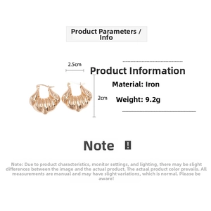 Detailed view of croissant gold earrings made of iron weighing 9.2g with size dimensions
