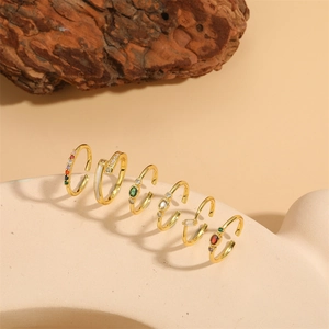 Vintage Copper Zirconia Open Ring Colorful Enamel Oval Gemstone Adjustable Ring For Women Fashion Finger Jewelry Accessories