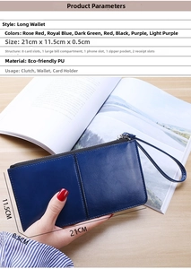 Detailed size specifications for women's large capacity PU leather long zip wallet