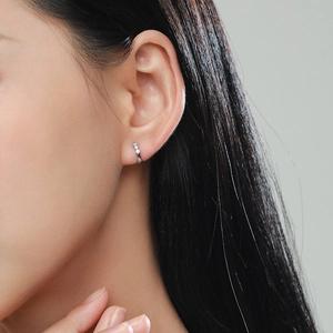 Classic S925 sterling silver hoop earrings with three sparkling crystals for women