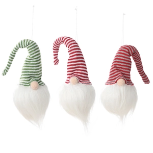 Lot de trois gnomes de Noël lumineux avec bonnets rayés et barbes en peluche