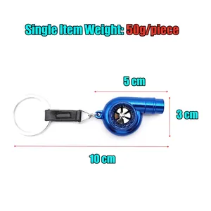 Blue mini car turbo keychain made of zinc alloy with black leather strap 10cm