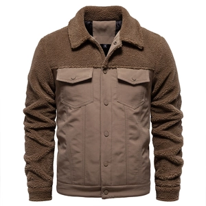 Giacca Uomo Cucita Sherpa Pile Tela Abbigliamento Da Lavoro Cappotto Invernale Casual Colletto Revers Monopetto Caldo