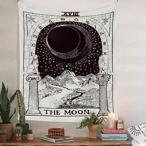 Arazzo da parete stile boho tarocchi della luna con lupi per decorazione d'interni casa