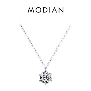 Classic S925 sterling silver necklace with a brilliant six-prong set solitaire pendant