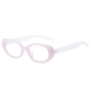 Classic oval sunglasses with light pink frame and translucent white temples for women