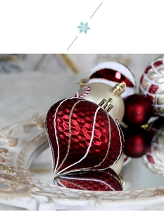 Close-up of a red textured onion-shaped Christmas ball with white glitter on a mirror