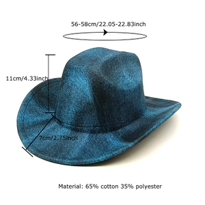 Distressed dark blue western cowboy hat made of cotton blend with 7cm brim and 11cm height