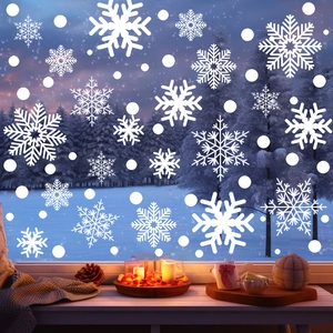 White snowflake static window stickers for Christmas glass decoration in winter home settings