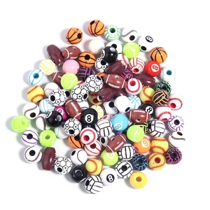 Variety of sports ball acrylic beads including football, basketball and tennis for DIY