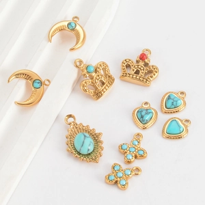 French palace style gold titanium steel pendants with turquoise and crown shapes