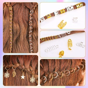 259-piece gold and silver braid jewelry set with hair cuffs and charms for DIY styling